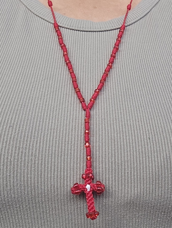 None Jewelry - Red Beaded Cross Rosary - Women Jewelry